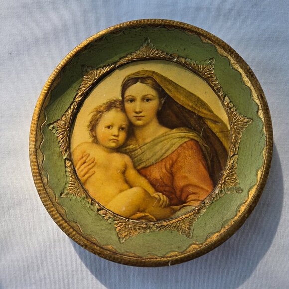 Vintage Madonna & Child Jesus Florentia Religious Art Print hand made in Italy - Picture 1 of 4